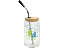 Full Color Can Glass 16 oz with Lid & Straw