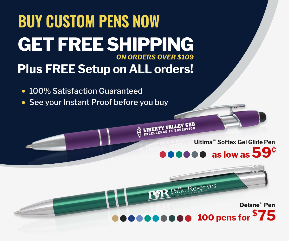 Free Set-Up + Free Shipping – Our TOP Selling Pens